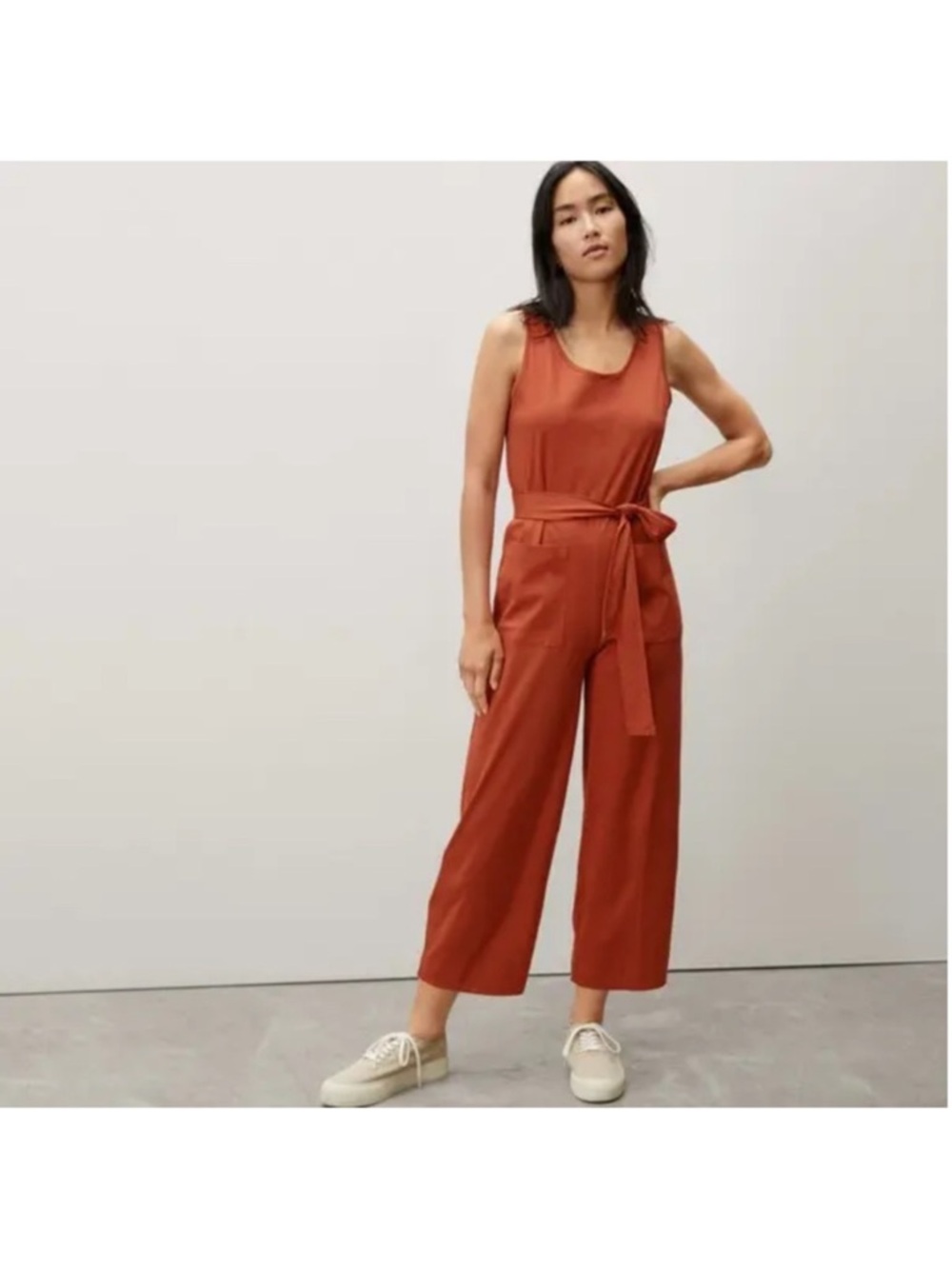 Everlane Luxe Cotton Jumpsuit in Rust size S